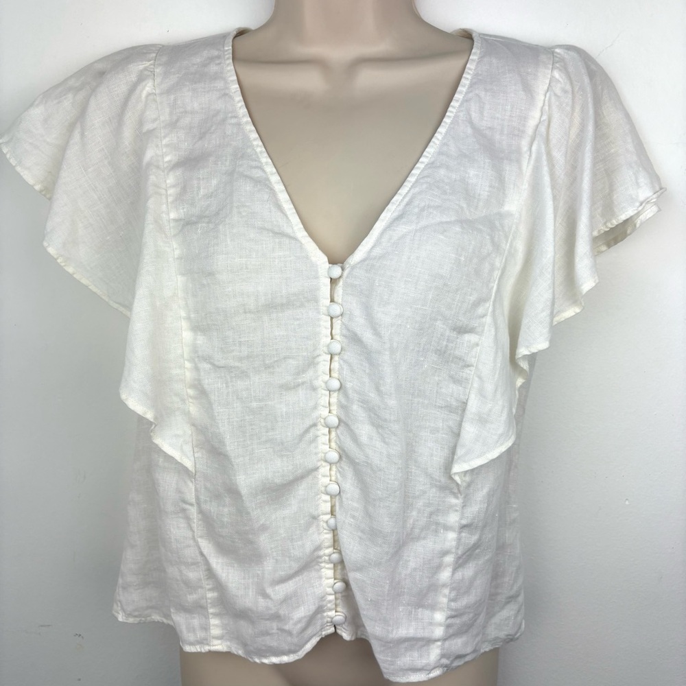 Madewell Linen Carmelita Flutter-Sleeve Top